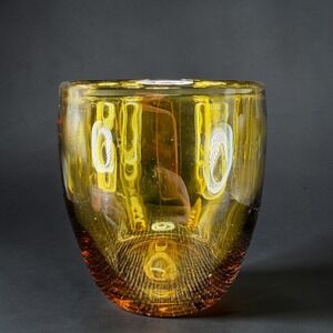 Blenko Hand Blown Amber Glass Single Cup Candle Holder Votive Honey Gold VTG